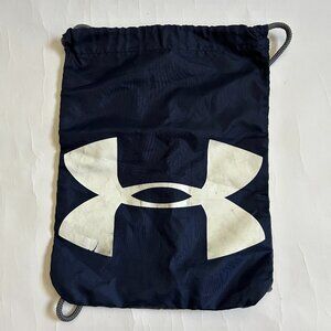 Under Armour Navy Blue gray logo Sack Drawstring Bag Gym sport outdoor